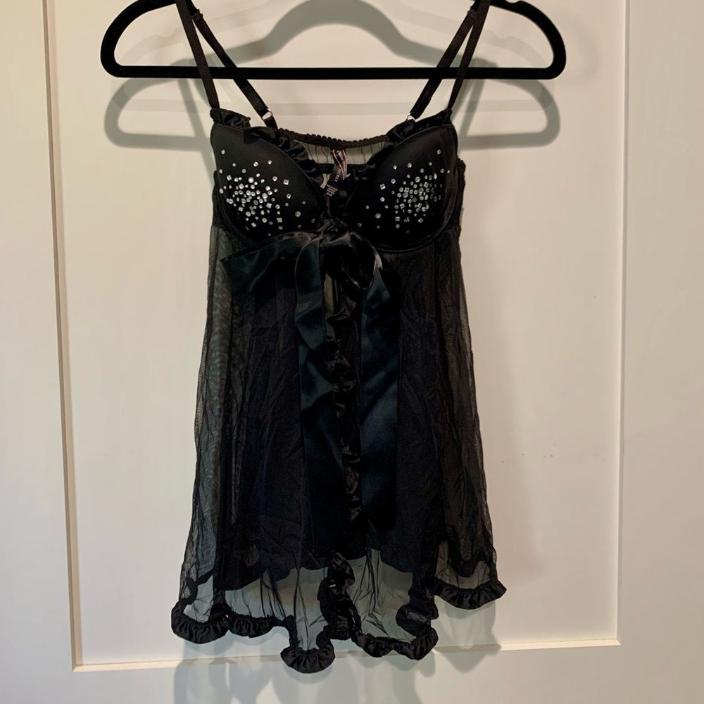 Victoria’s Secret Black Lace Babydoll Lingerie Set